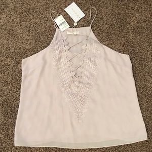 Nordstrom WAYF lilac cross lace tank